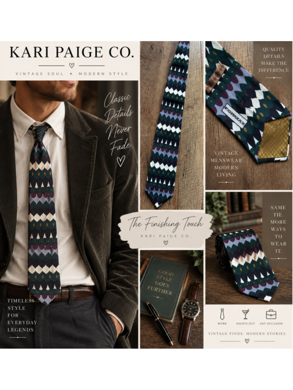 Men's Format silk Geometric Pattern Tie, Black and Green F26